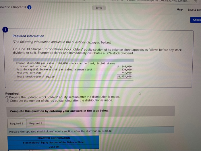 Required information [The following information applies to the questions displayed below.) On