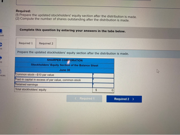 June 30, Sharper Corporation's stockholders' equity section of its balance sheet appears