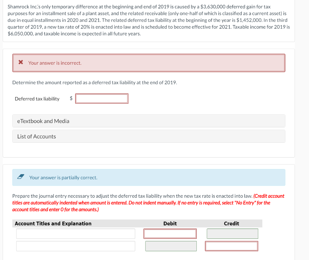  Shamrock Inc.'s only temporary difference at the beginning and end of
