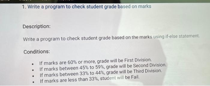 use php 1. Write a program to check student grade based on