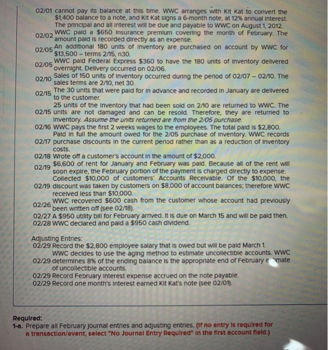  02/01 cannot pay its balance at this time. WwC arranges with