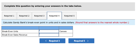 following table. 2. Suppose Sandy Bank sells its canoes for $600 each.