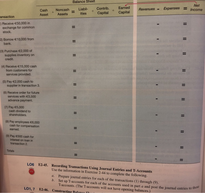  please answer the second question!! E2-45 about recording transactions using journal