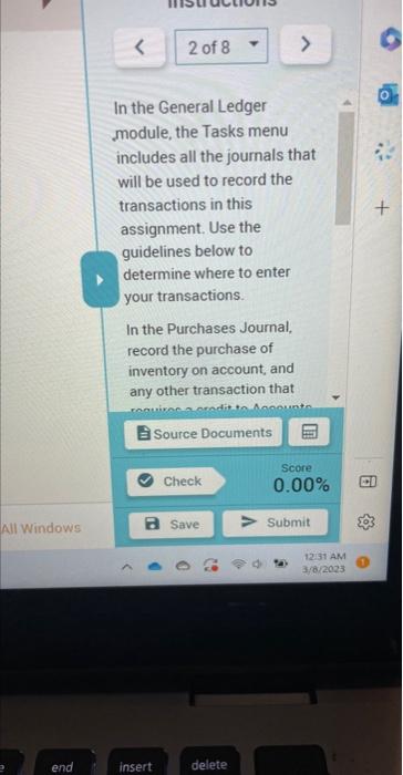  In the General Ledger module, the Tasks menu includes all the