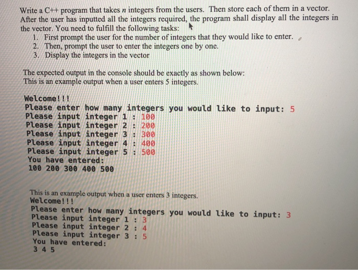  Write a C++ program that takes n integers from the users.