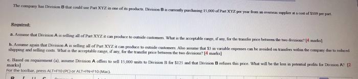 XYZ appear below Capacity in units Selling price to outside customers 70,000