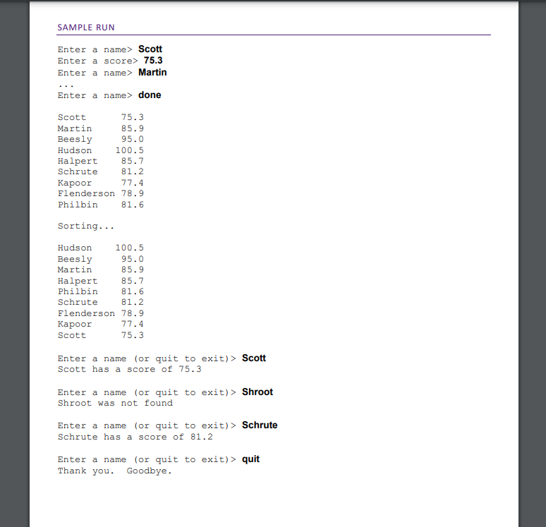 averages for a course. The program should be able to store up