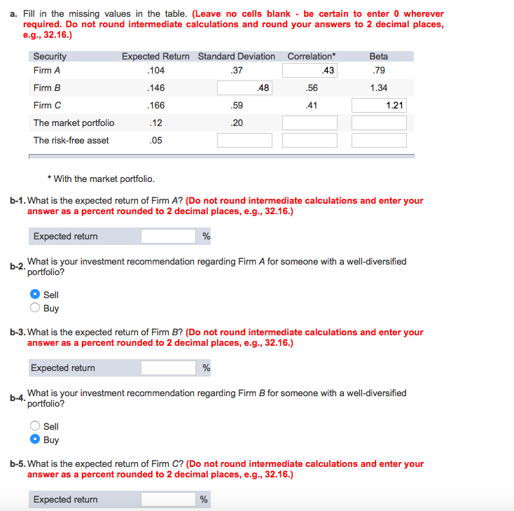  Fill in the missing values in the table. (Leave no cells