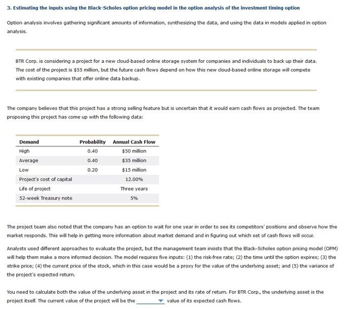  3. Estimating the inputs using the Black-Scholes option pricing model in