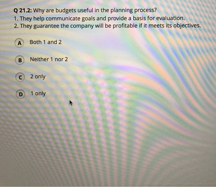  Why are budgets useful in the planning process? They help communicate