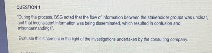  QUESTION 1 "During the process, BSG noted that the flow of