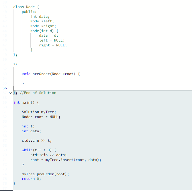 Node * left; Node *right; Node (int d) \{ data =d; left