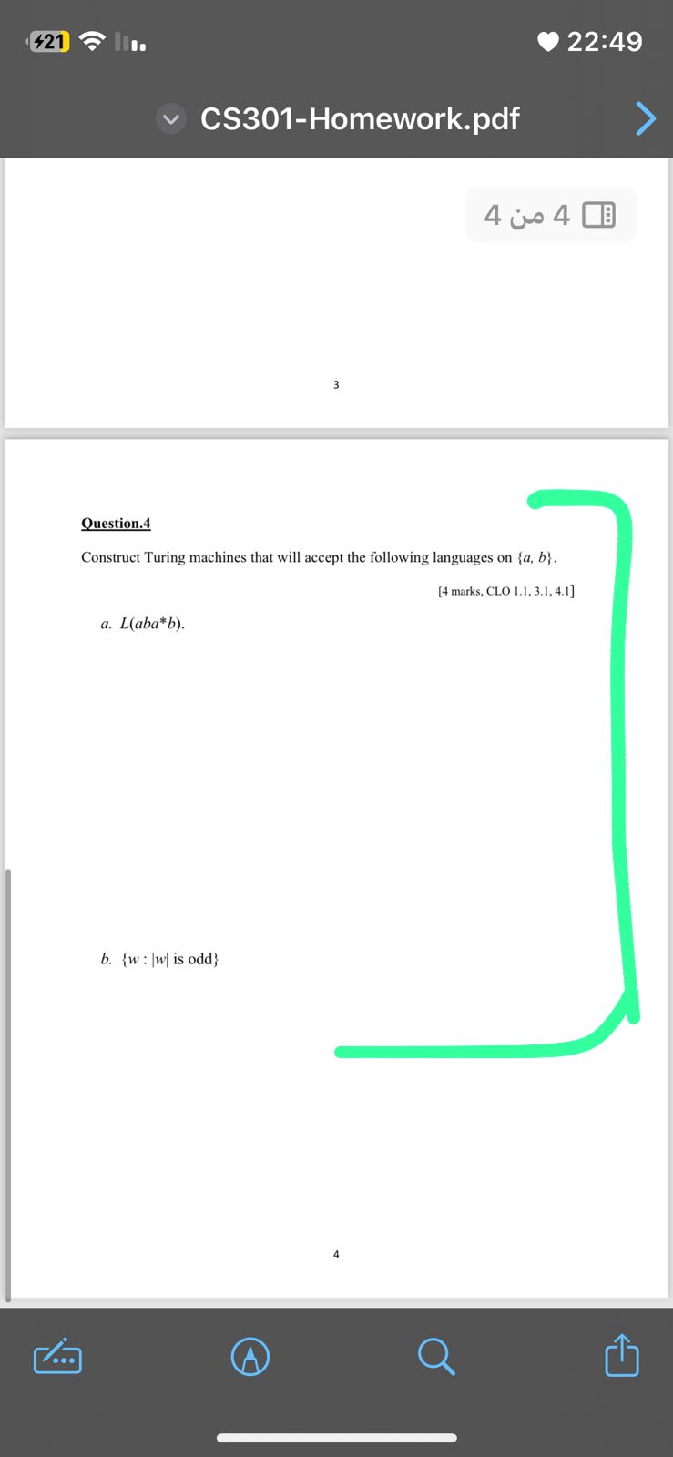  Question.4 Construct Turing machines that will accept the following languages on