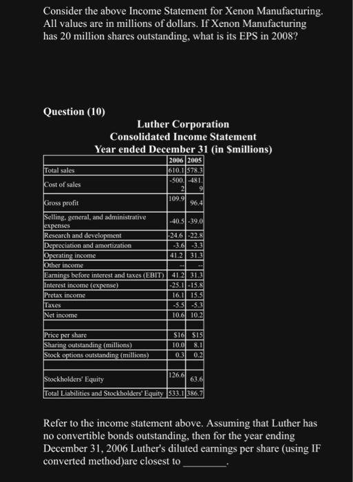 help with question 11 Consider the above Income Statement for Xenon Manufacturing.