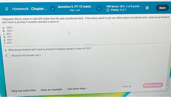  Homework: Chapter... Question 5, P7-13 (simil... HW Score: 50%, 4 of