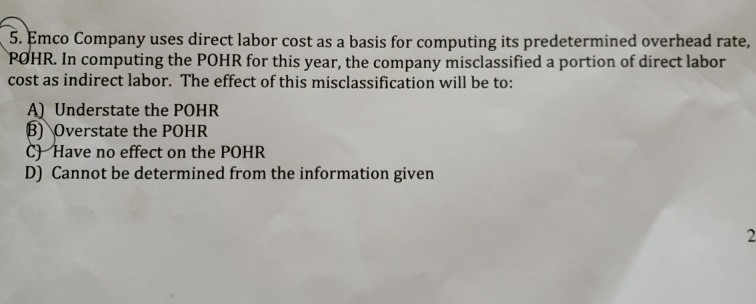 Company uses direct labor cost as a basis for computing its