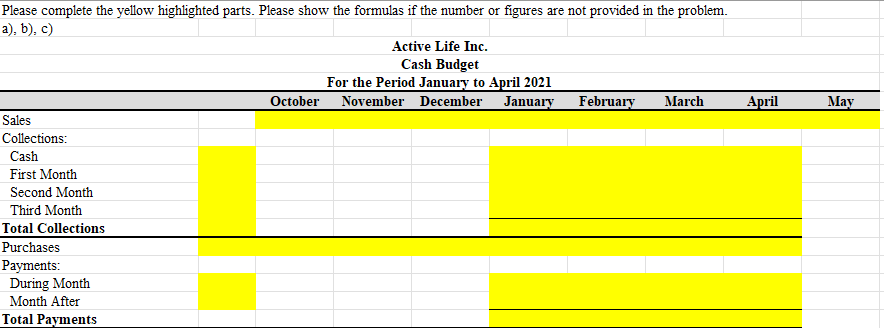 the following sales figures: Actual sales in October, November, and December 2020