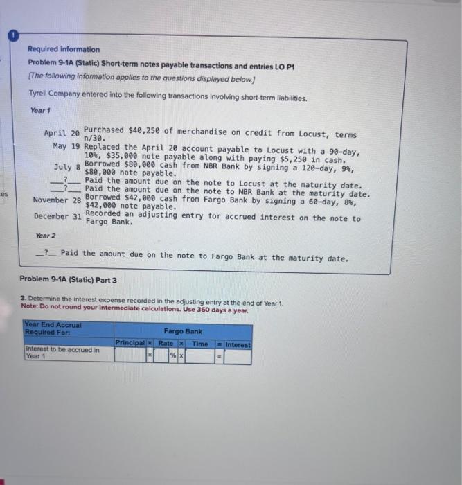 Company entered into the following transactions involving short-term liabilities. Year 1 April