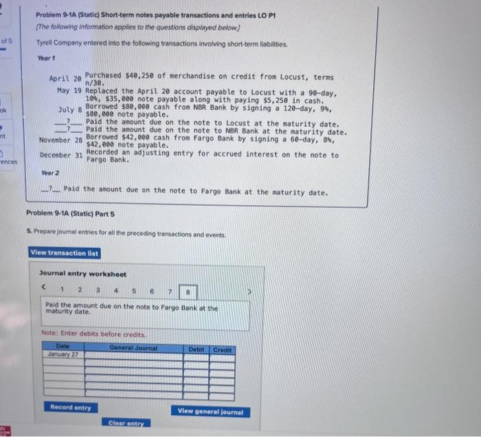 $42,000 note payable. December 31 Recorded an adjusting entry for accrued interest