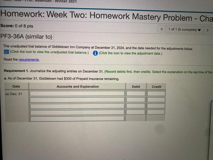  ter 2021 Homework: Week Two: Homework Mastery Problem - Cha Score: