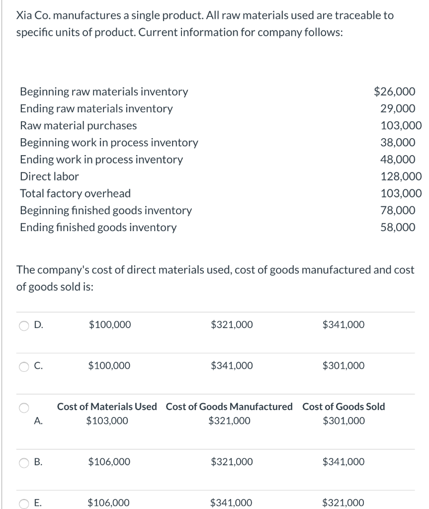 Inc. to determine the total manufacturing costs incurred during the year: Work