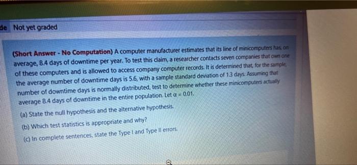  de Not yet graded (Short Answer - No Computation) A computer