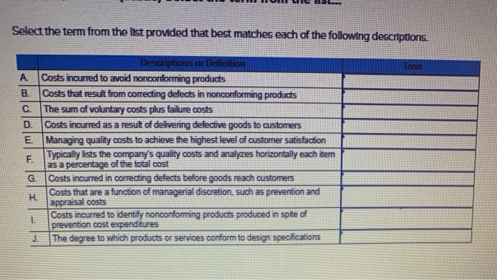  - -- - I IU LICHSL Select the term from the