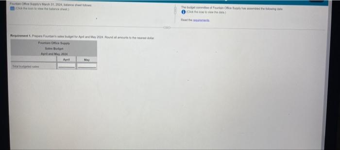 Prepare Fountain's selling and administrative expense budget for April and May. and