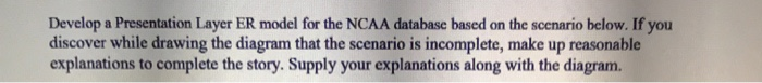  Develop a Presentation Layer ER model for the NCAA database based