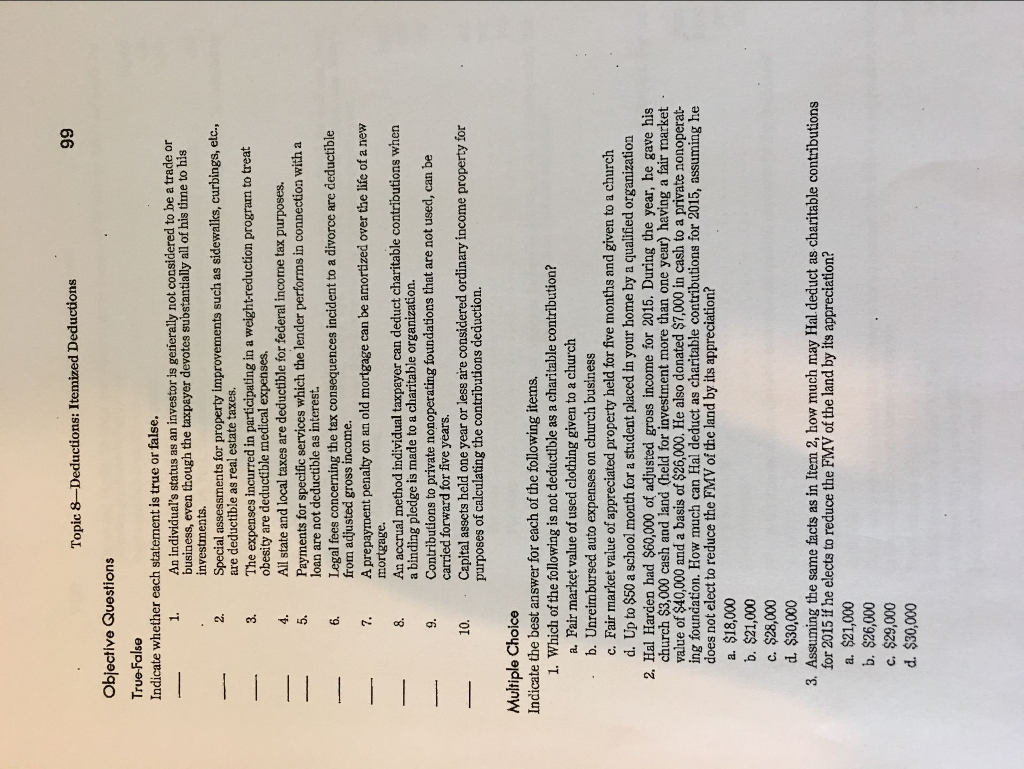 for the multiple choice, please show all the works Indicate whether each