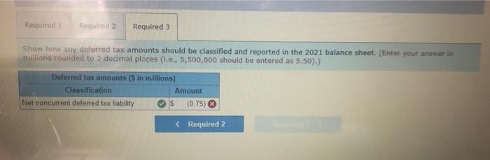  Required Required 2 Required 3 Show how any deferred tax amounts