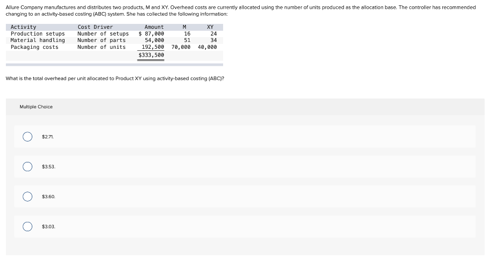 following information: What is the total overhead allocated to Product M using