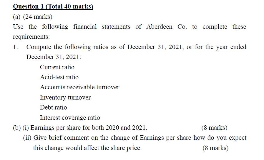 please help!! Question 1 ( Total 40 marks) (a) (24 marks)