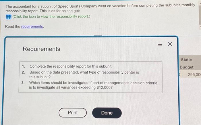 of Speed Sports Company went on vacation before completing the subunit's monthly