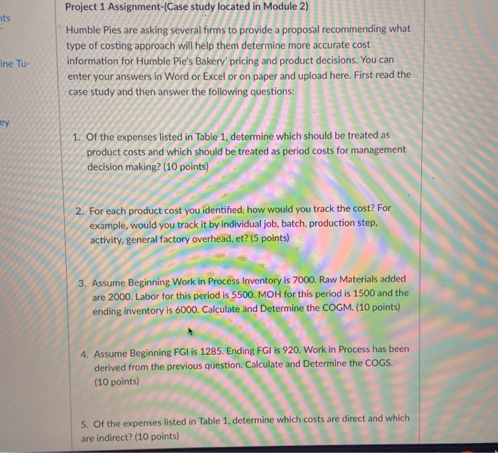  nts Project 1 Assignment-(Case study located in Module 2) Humble Pies