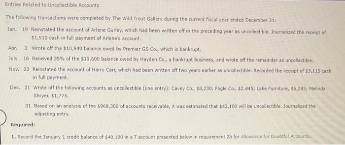 A 10.3 124a8 4 Entries Related to Uncollectible Accounts The following transactions