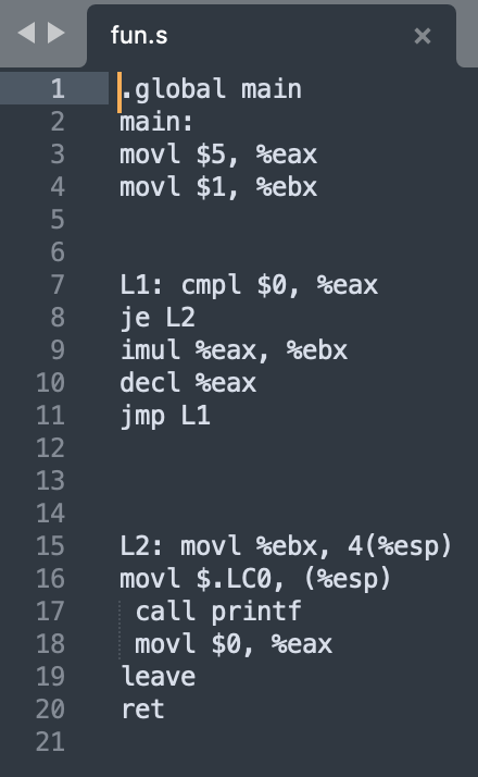 code. Note that i is saved in edx and total is saved