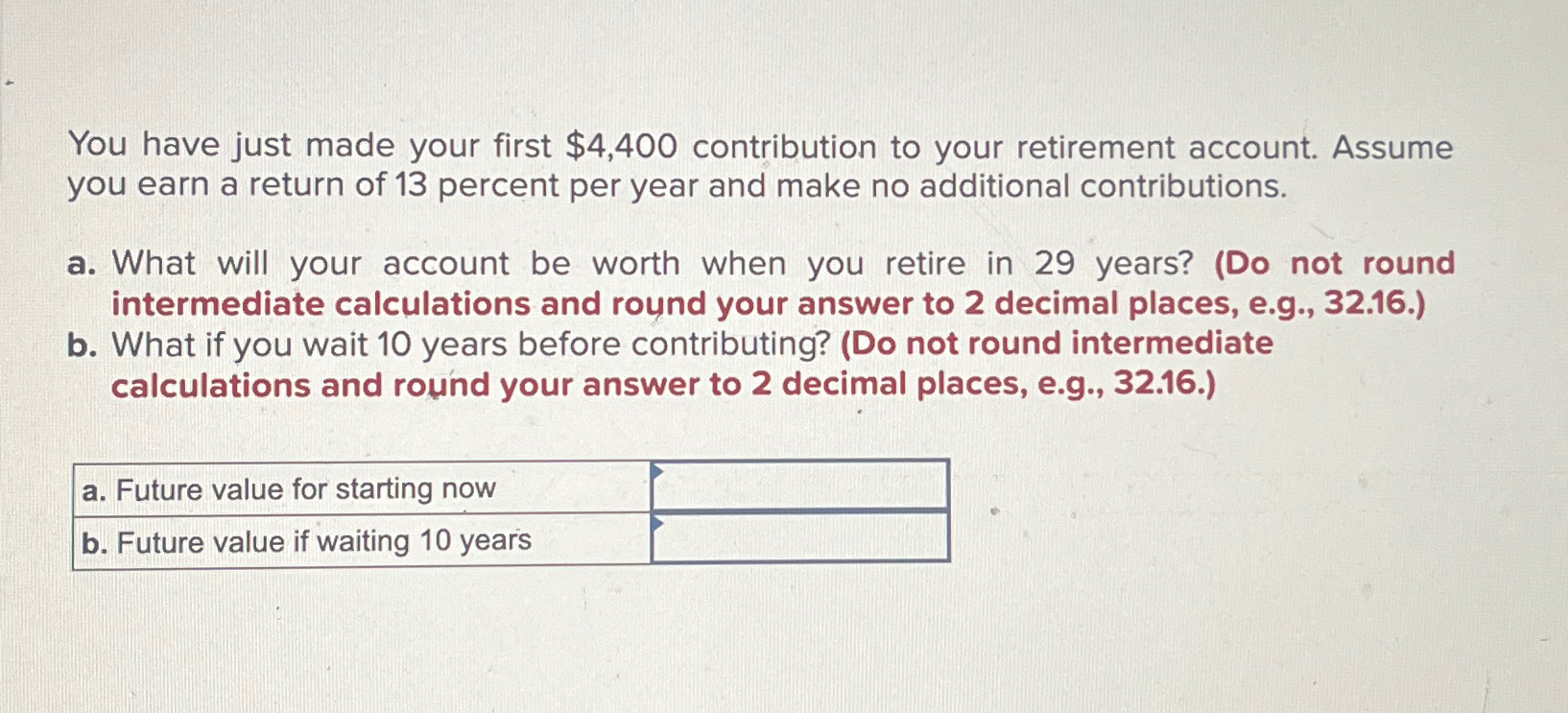  You have just made your first $4,400 contribution to your retirement