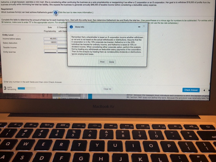  business annualy while minimizing her total dax liability She expects the