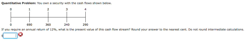 Quantitative Problem: You own a security with the cash flows shown