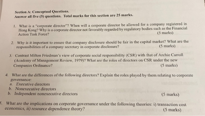  Section A: Conceptual Questions. Answer all five (5) questions. Total marks