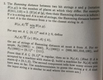 3. The Hamming distance between two bit strings z and y