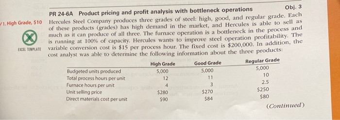  1. High Grade, $10 EXCEL TEMPLATE PR 24-6A Product pricing and