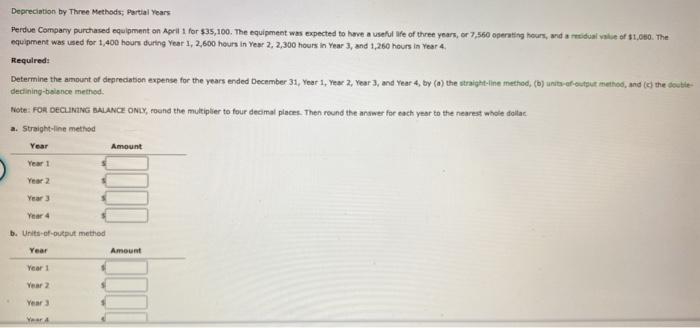  depreciation by three methods Depreciation by Three Methods; Partial Years Perdue