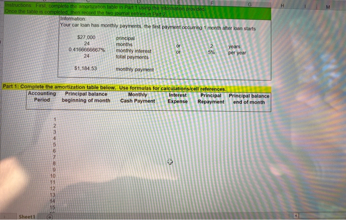  H M G Instructions: First, complete the amortization table in Part