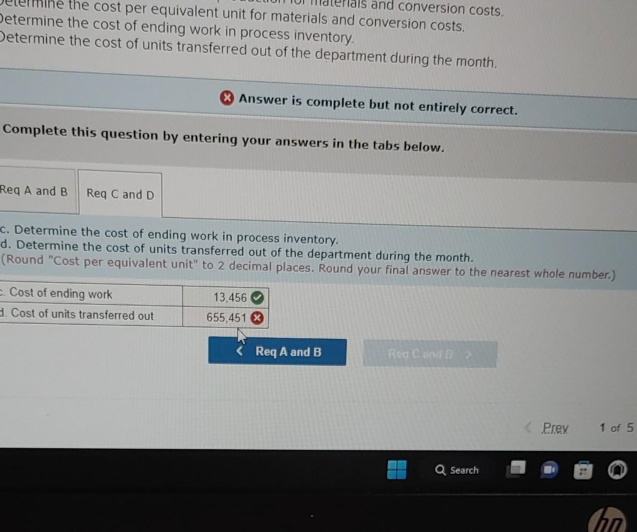 cost per equivalent unit for materials and conversion costs. )etermine the