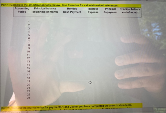 1 using the information provided Once the table is completed, then record