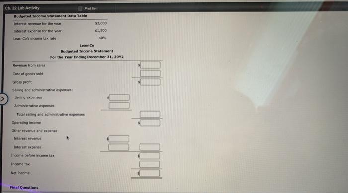administrative costs, and in creating a budgeted income statement showing a prediction