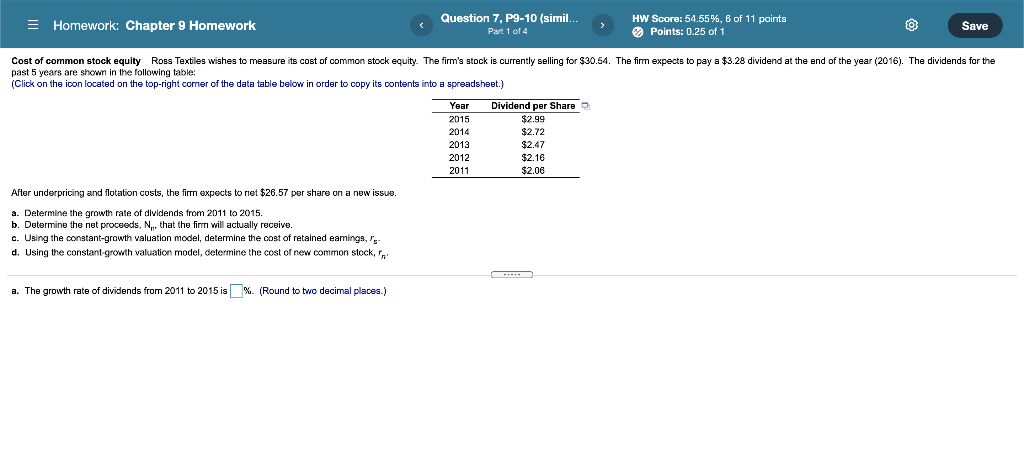  = Homework: Chapter 9 Homework Question 7, P9-10 (simil... HW Score: