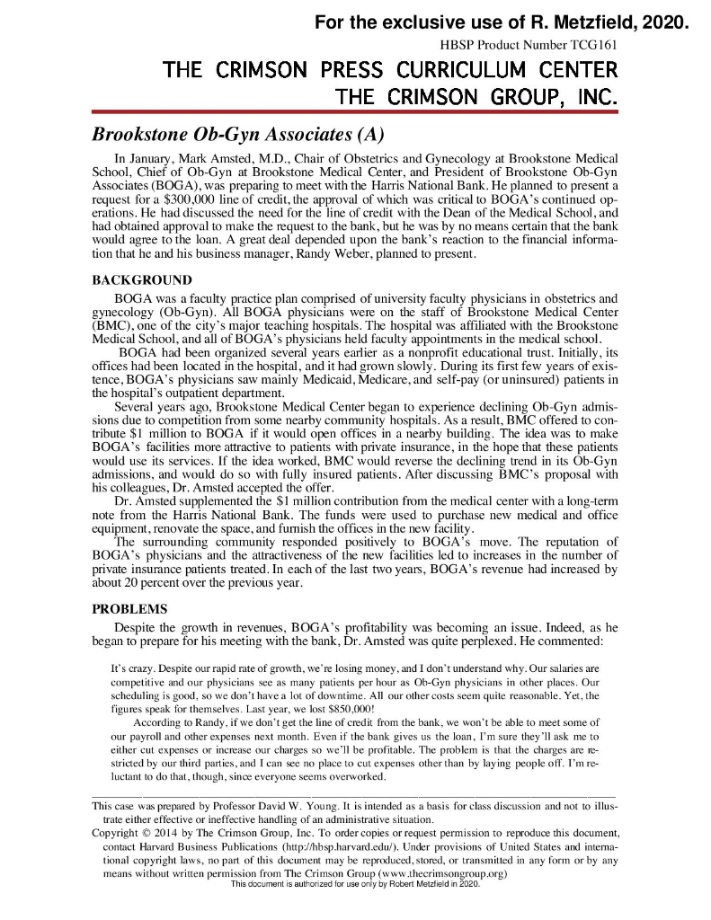1. Using an accrual system, prepare an operating statement for the year